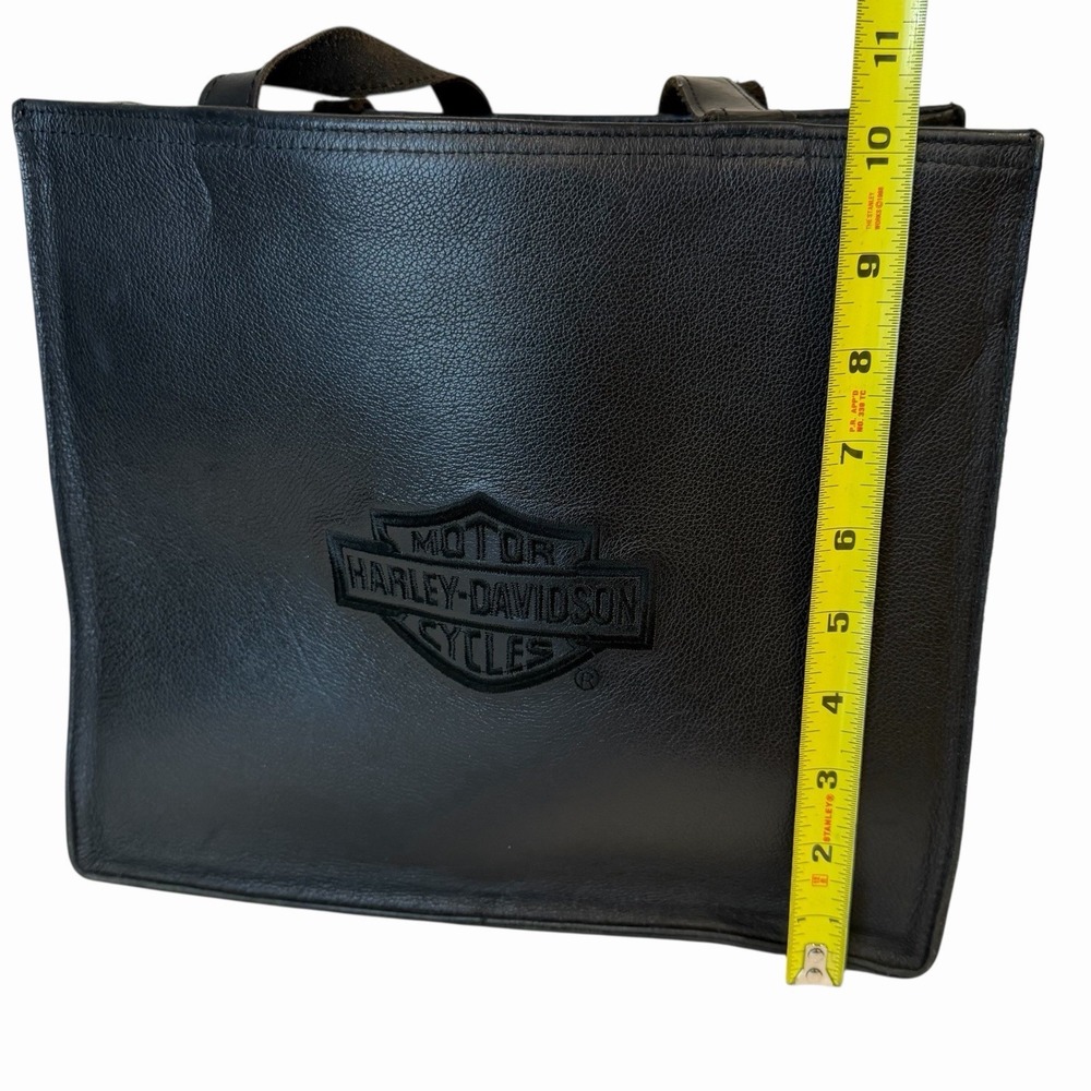 Vintage Harley Davidson Black Embroidered Logo Leather Shoulder Bag Purse Tote - Picture 8 of 8
